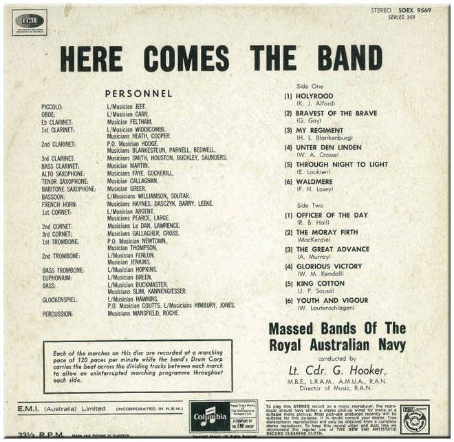 ROYAL AUSTRALIAN NAVY BAND ASSOCIATION - HERE COMES THE BAND 1966